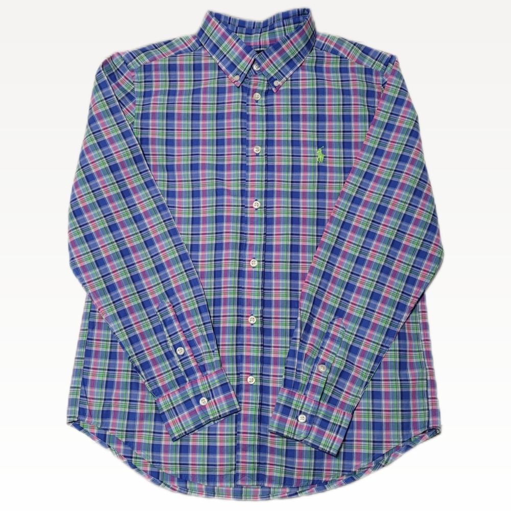 Polo By Ralph Lauren | Size L (14-16) Blue Plaid Oxford Button Down Dress Shirt